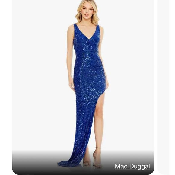 Mac Duggal One Shoulder Asymmetrical Sequined Cut-Out Dress Apple Green SZ 2 NWT - Picture 12 of 12